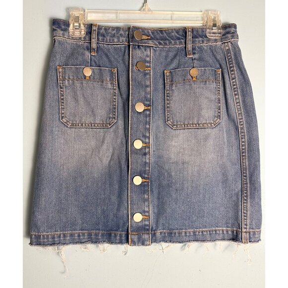 Ann Taylor Loft Denim Button-Front Mini Skirt Women’s 4P Frayed Retro Y2K Grunge - Picture 1 of 8
